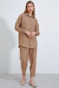 Camel Oversize Keten Alt Üst Takım 6622 resmi